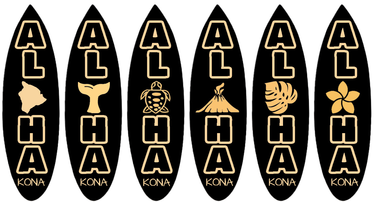 "Kona" Assorted Black Wood Carved Surfboard Magnets